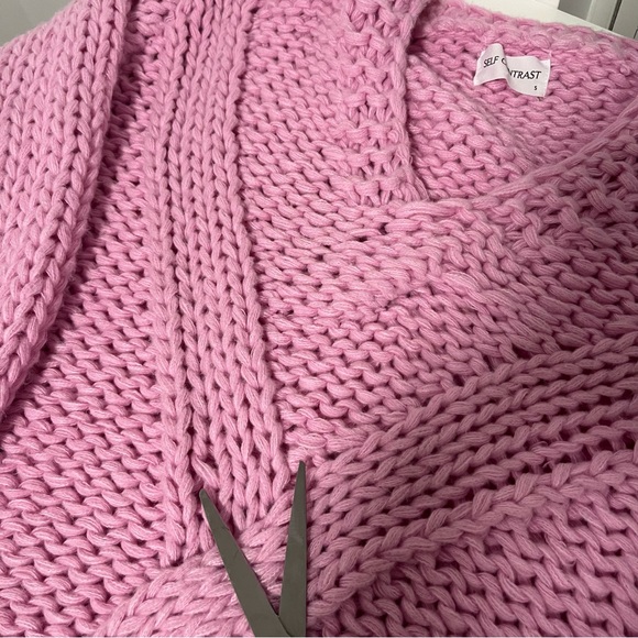Self Contrast Anthropologie Chunky Knit V Neck Sweater Oversized Pink Small - Picture 5 of 11